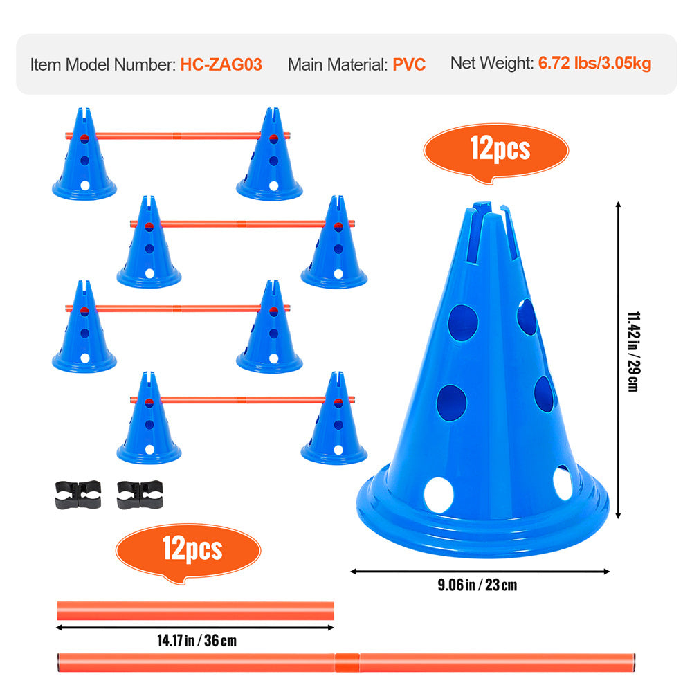 Dog Agility Hurdle Cone Set 6 PCS Kit-12 X Cones 6 X Agility Rods With Bag